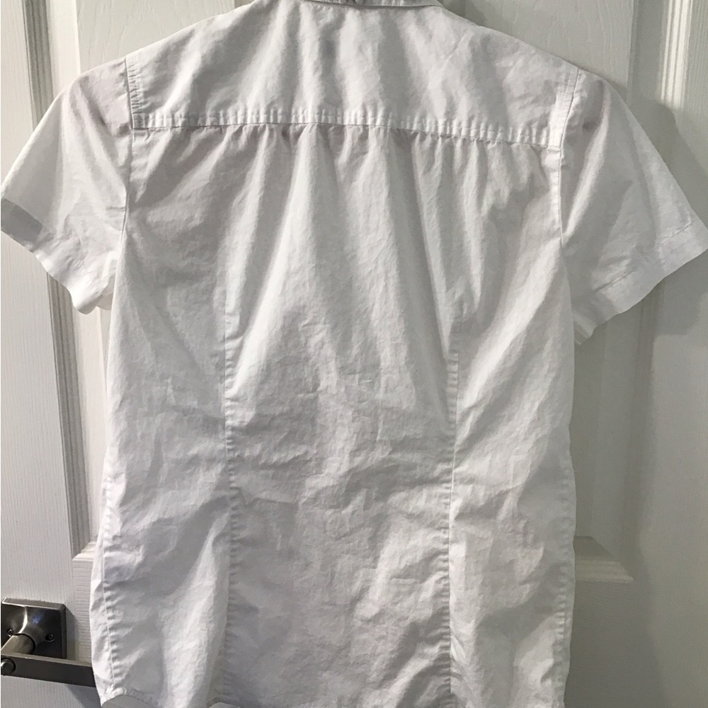 J. Crew White Short Sleeve Shirt with Embroidered Collar - Picture 2 of 8